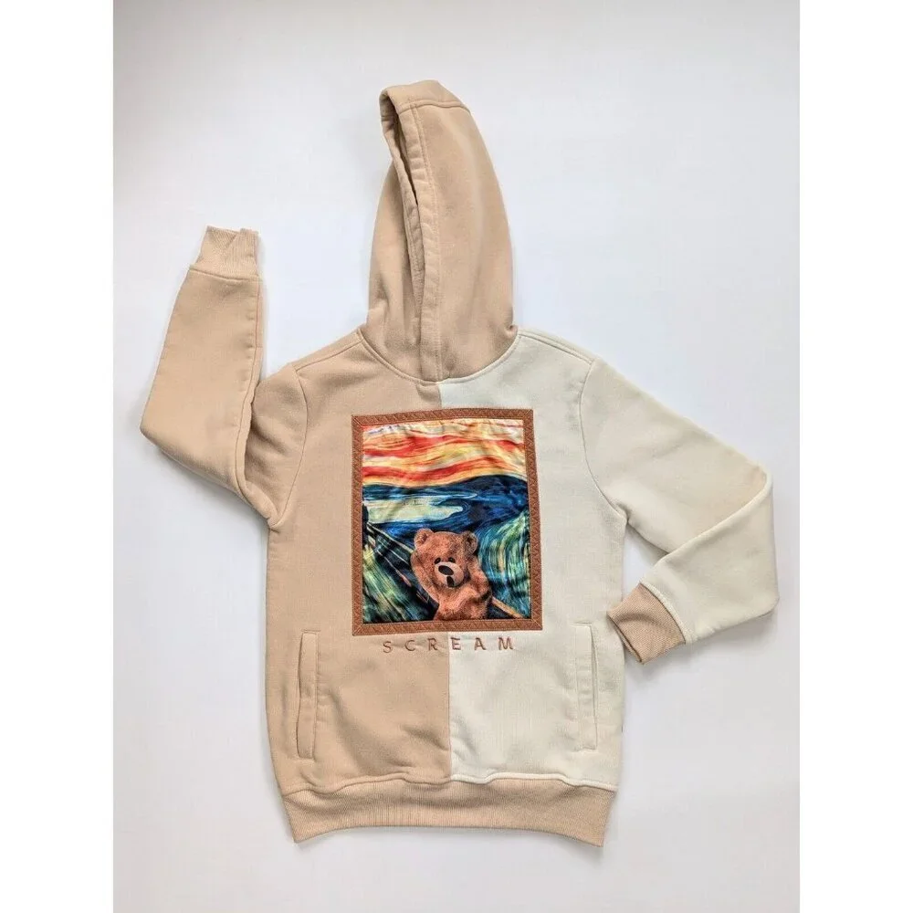 Rebel Minds Kids Scream Bear Fleece Hoodie Beige And Cream Size M - 10/12